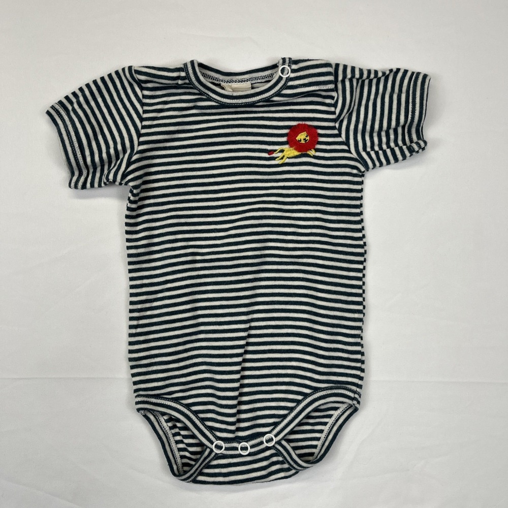 Estella NYC Baby Boy White/ Navy Blue Stripped Body Suit With Lion